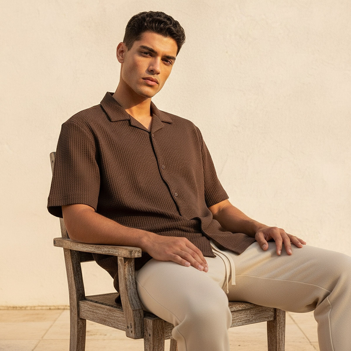 قميص بارز الملمس بياقة كامب وقصة عادية وأكمام قصيرة من سبلاش آيكونيك-men-clothing-shirts-image-5