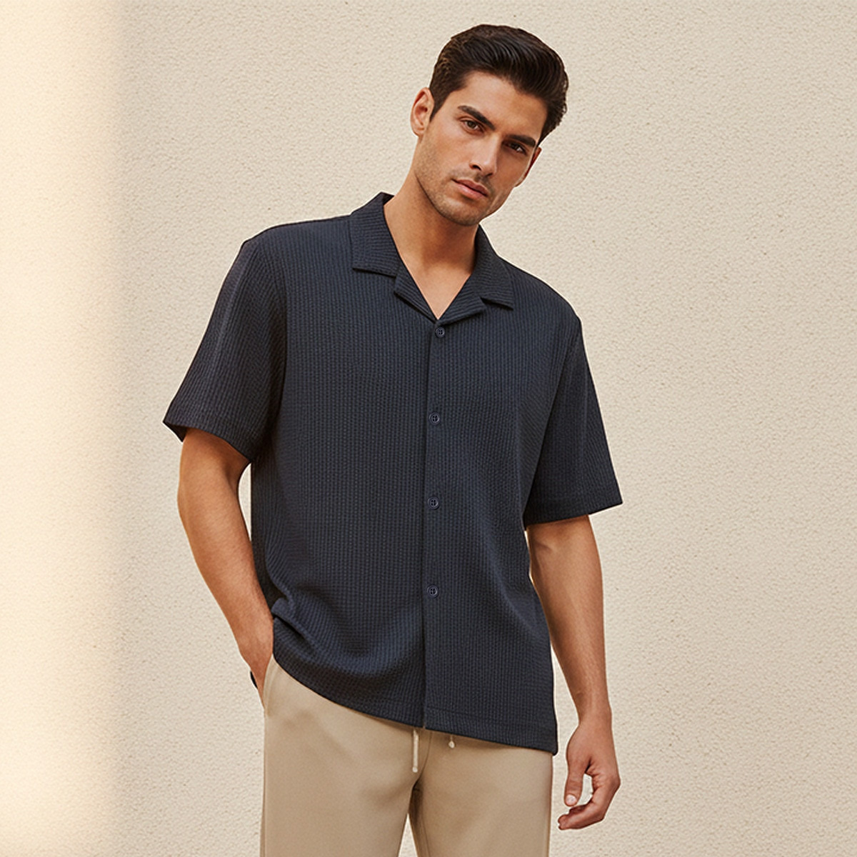Splash Iconic Regular Fit Camp Collar Textured Short Sleeves Shirt-men-clothing-shirts-image-1