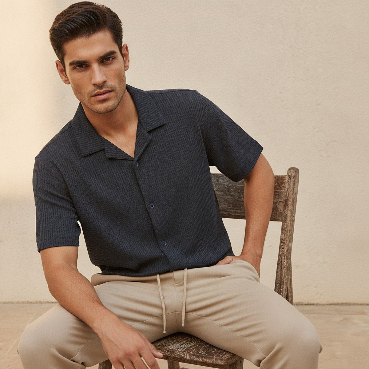 Splash Iconic Regular Fit Camp Collar Textured Short Sleeves Shirt-men-clothing-shirts-image-5