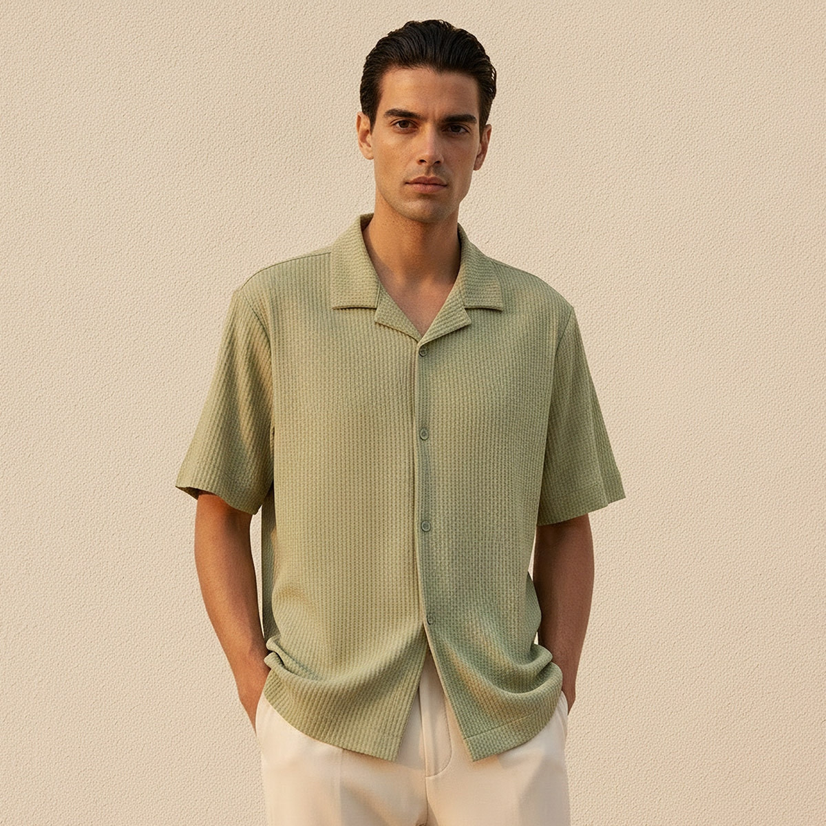 Splash Iconic Regular Fit Camp Collar Textured Short Sleeves Shirt-men-clothing-shirts-image-1