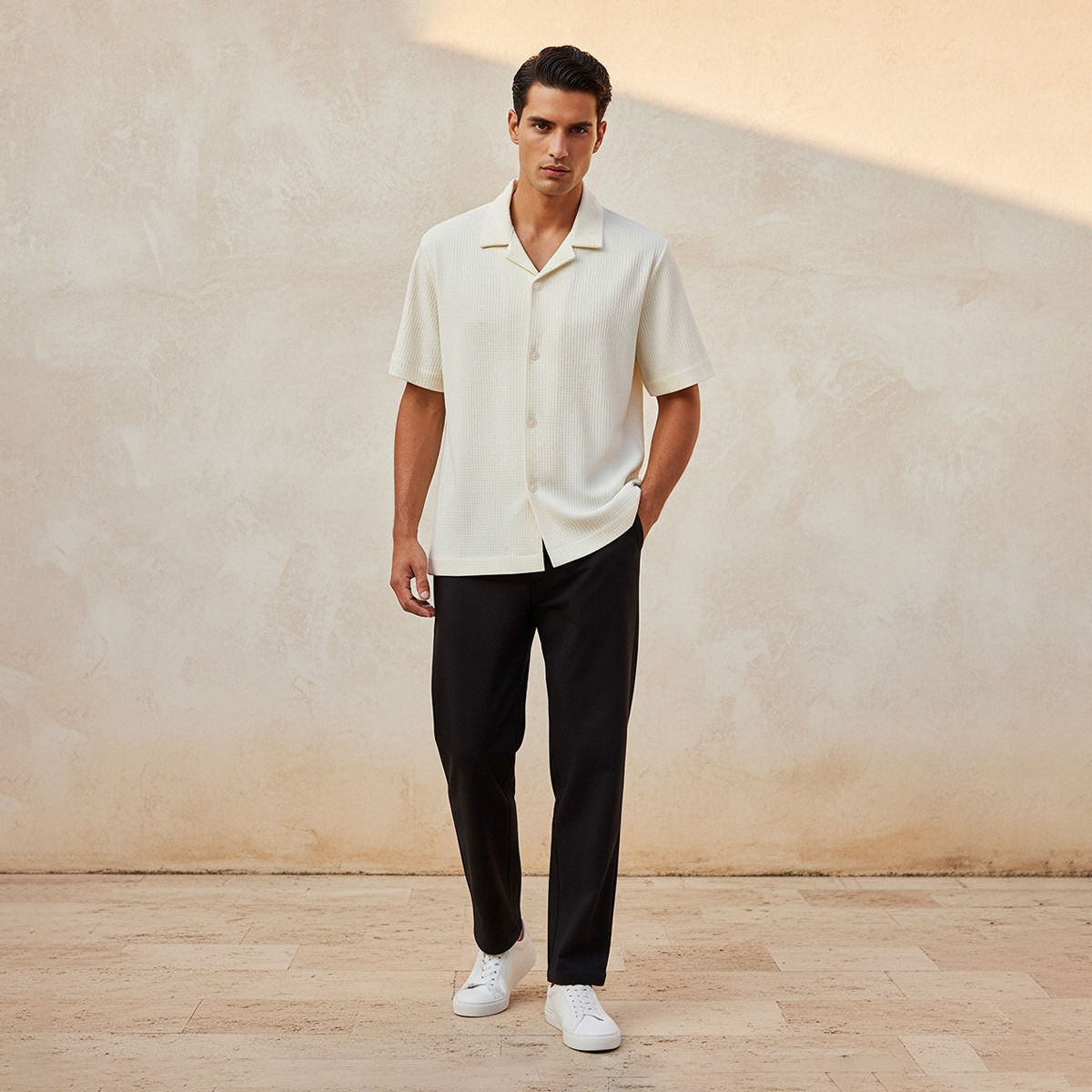 Splash Iconic Regular Fit Camp Collar Textured Short Sleeves Shirt-men-clothing-shirts-image-3