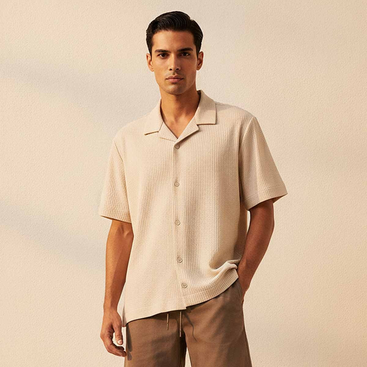 Splash Iconic Regular Fit Camp Collar Textured Short Sleeves Shirt-men-clothing-shirts-image-1