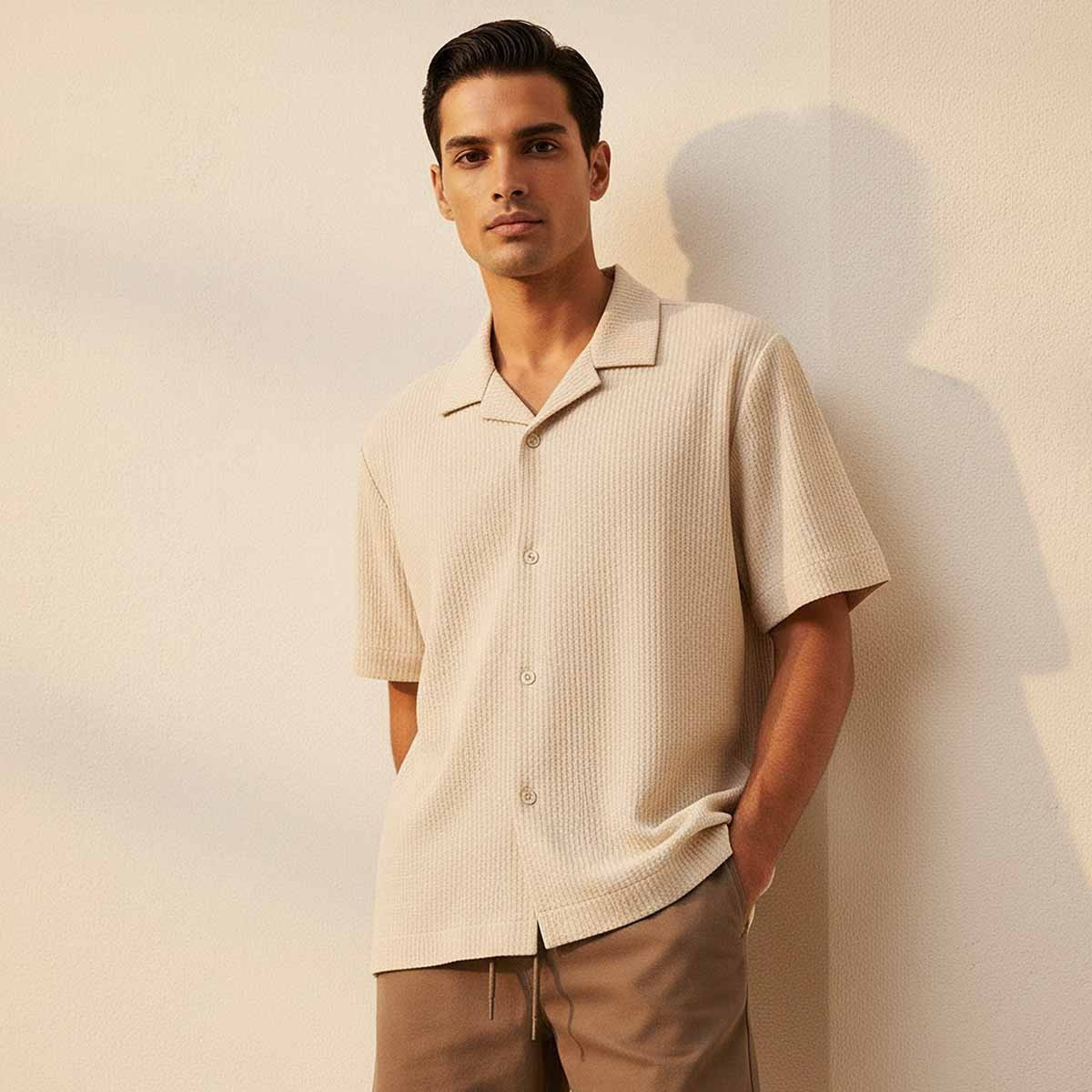 Splash Iconic Regular Fit Camp Collar Textured Short Sleeves Shirt-men-clothing-shirts-image-5