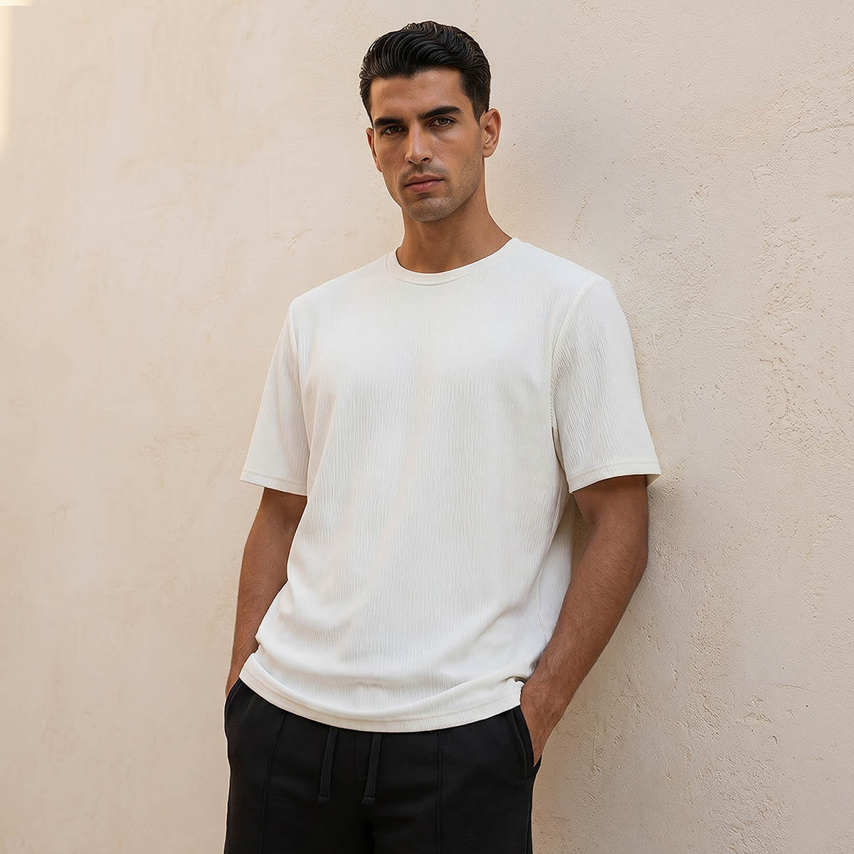 Iconic Men Regular Fit Crew Neck Short Sleeves Textured T-shirt-men-clothing-tshirtsandpolos-tshirts-image-1