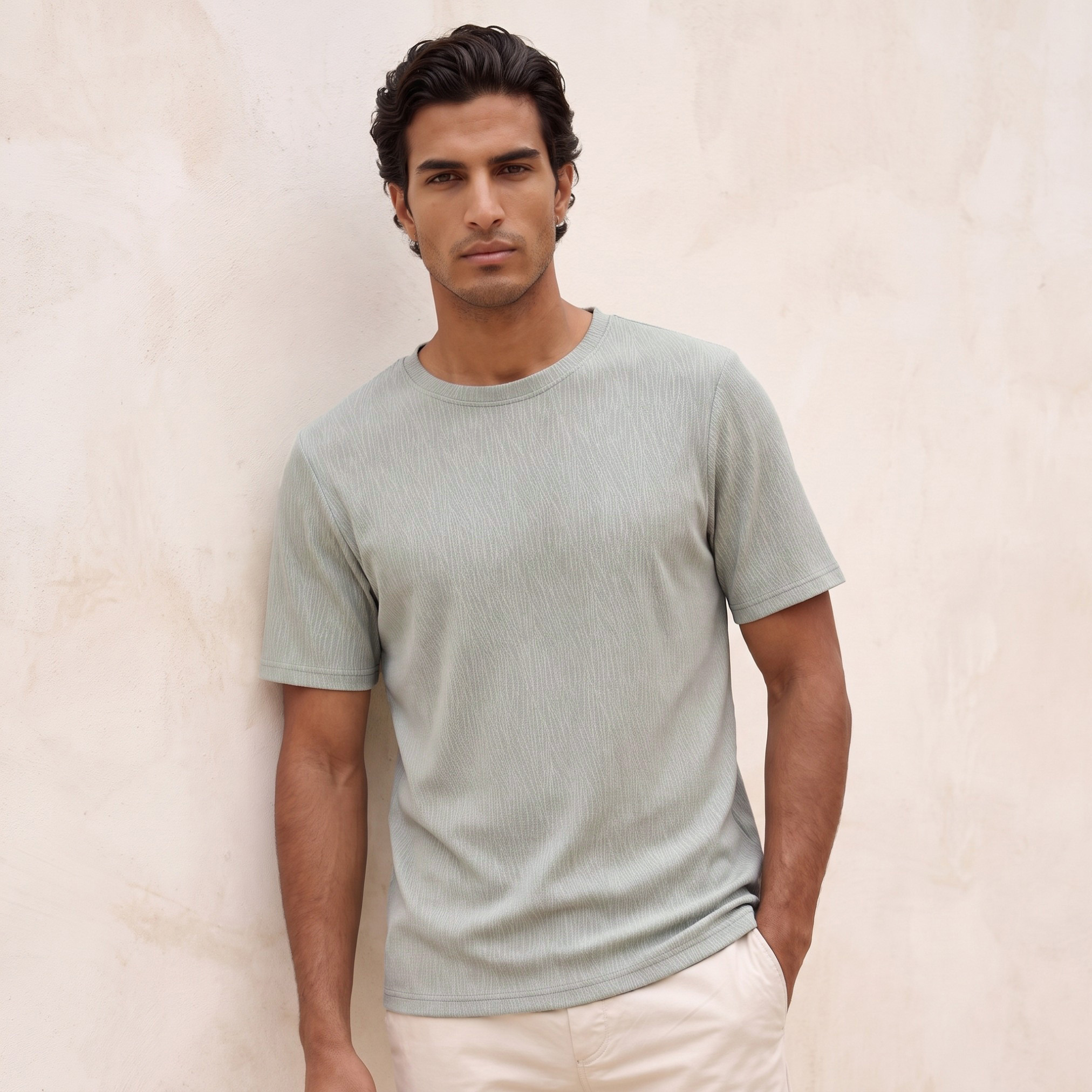 Iconic Men Regular Fit Crew Neck Short Sleeves Textured T-shirt-men-clothing-tshirtsandpolos-tshirts-image-1