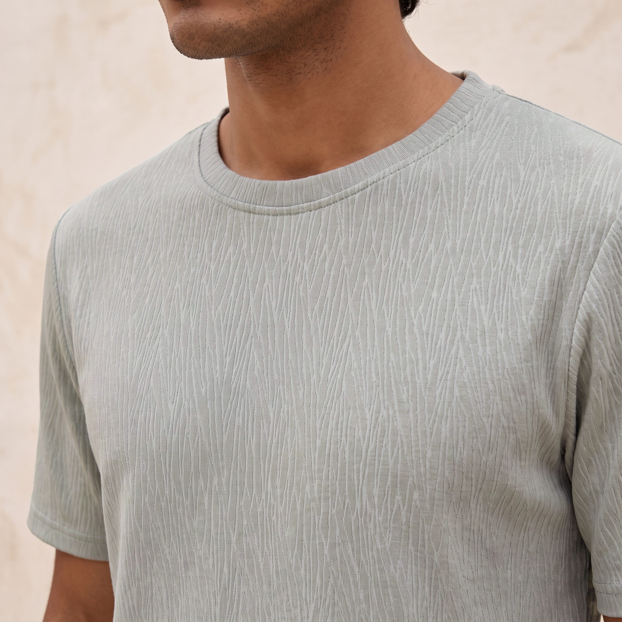 Iconic Men Regular Fit Crew Neck Short Sleeves Textured T-shirt-men-clothing-tshirtsandpolos-tshirts-image-2