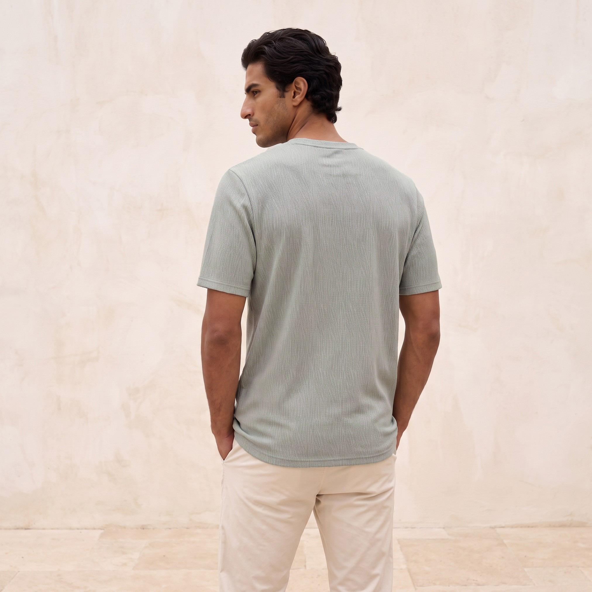 Iconic Men Regular Fit Crew Neck Short Sleeves Textured T-shirt-men-clothing-tshirtsandpolos-tshirts-image-4