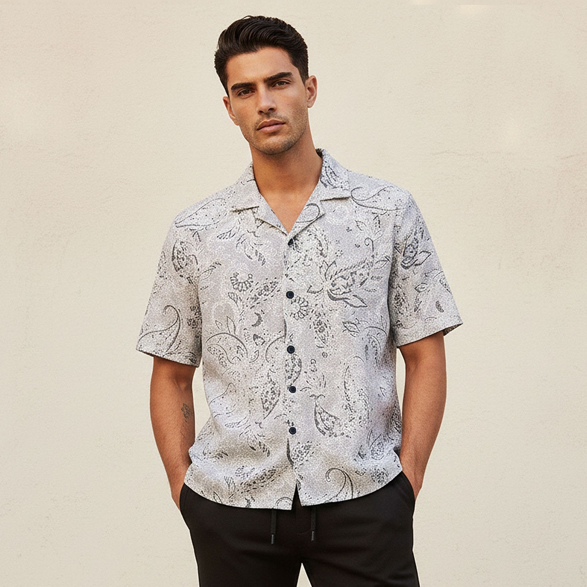 Splash Iconic Regular Fit Collared Popcorn Print Short Sleeves Shirt-men-clothing-shirts-image-1