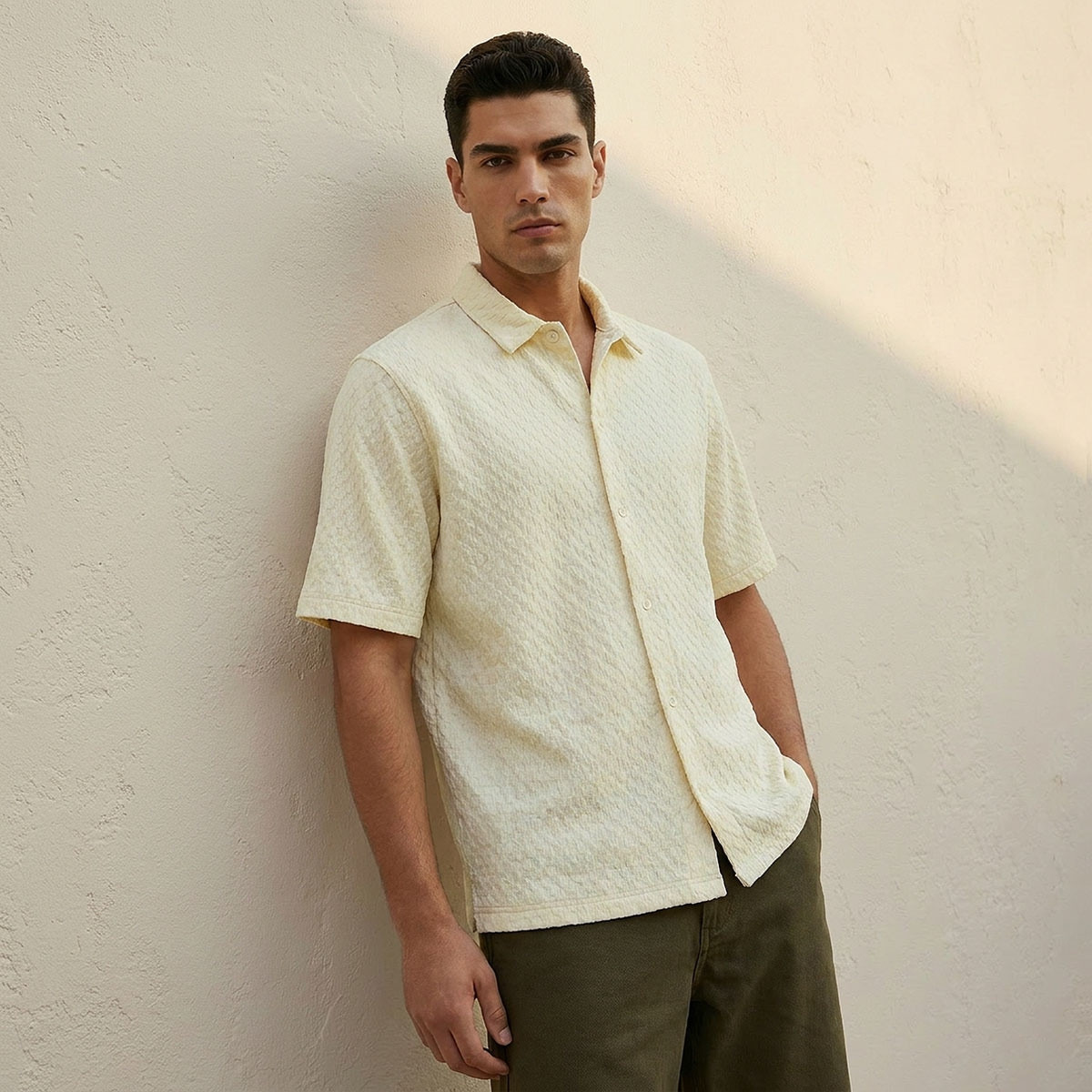 Splash Iconic Regular Fit Collared Jacquard Textured Short Sleeves Shirt-men-clothing-shirts-image-1