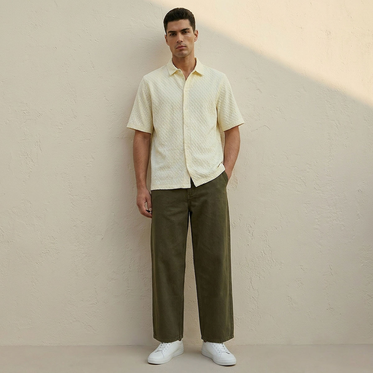 Splash Iconic Regular Fit Collared Jacquard Textured Short Sleeves Shirt-men-clothing-shirts-image-3