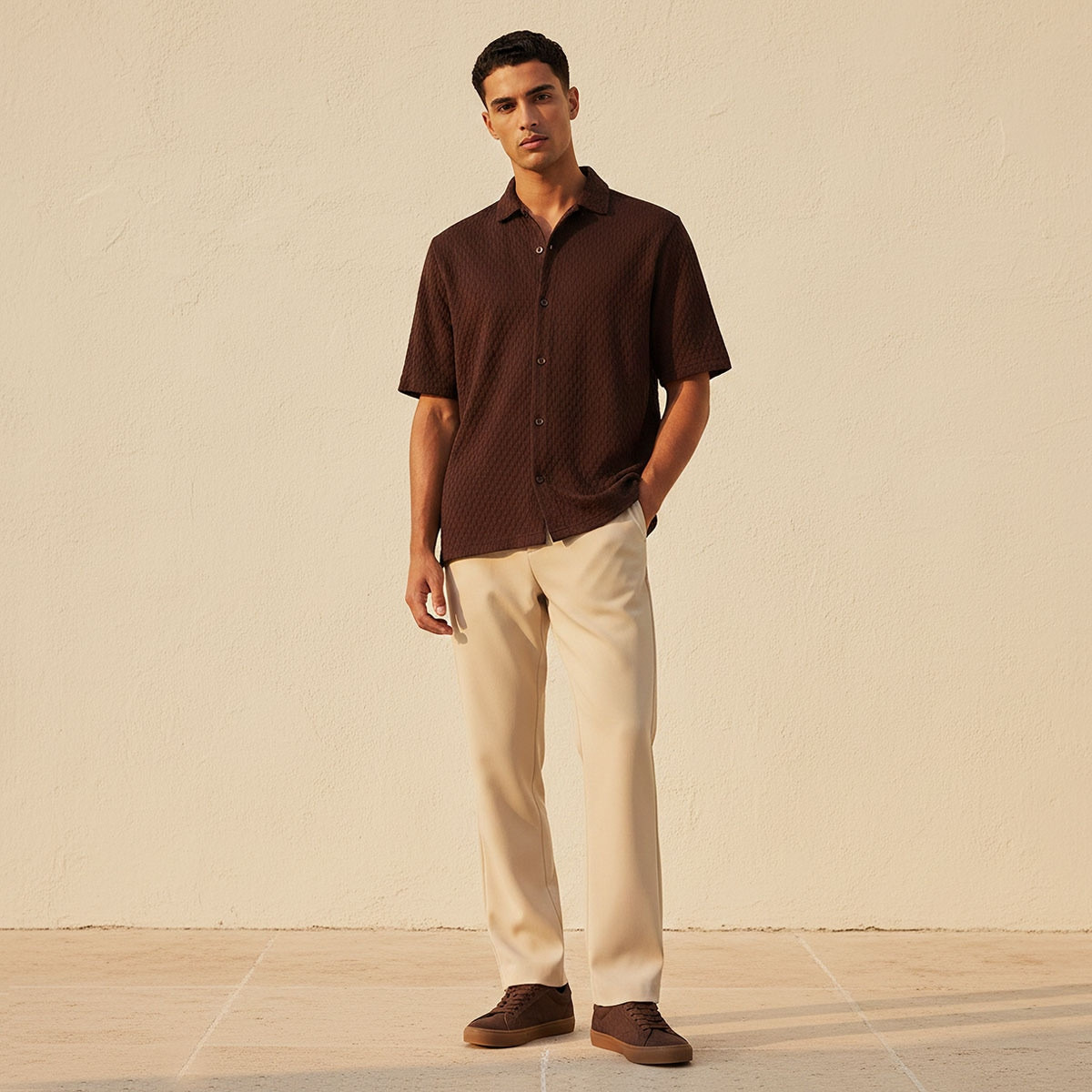 Splash Iconic Regular Fit Collared Jacquard Textured Short Sleeves Shirt-men-clothing-shirts-image-3