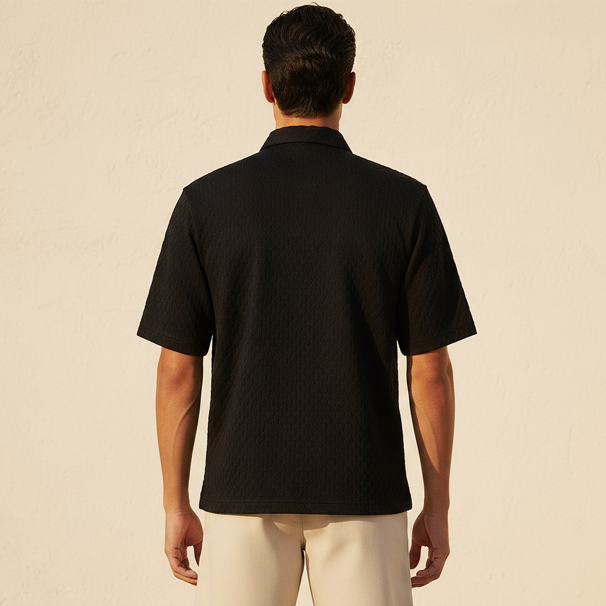 Splash Iconic Regular Fit Collared Jacquard Textured Short Sleeves Shirt-men-clothing-shirts-image-4