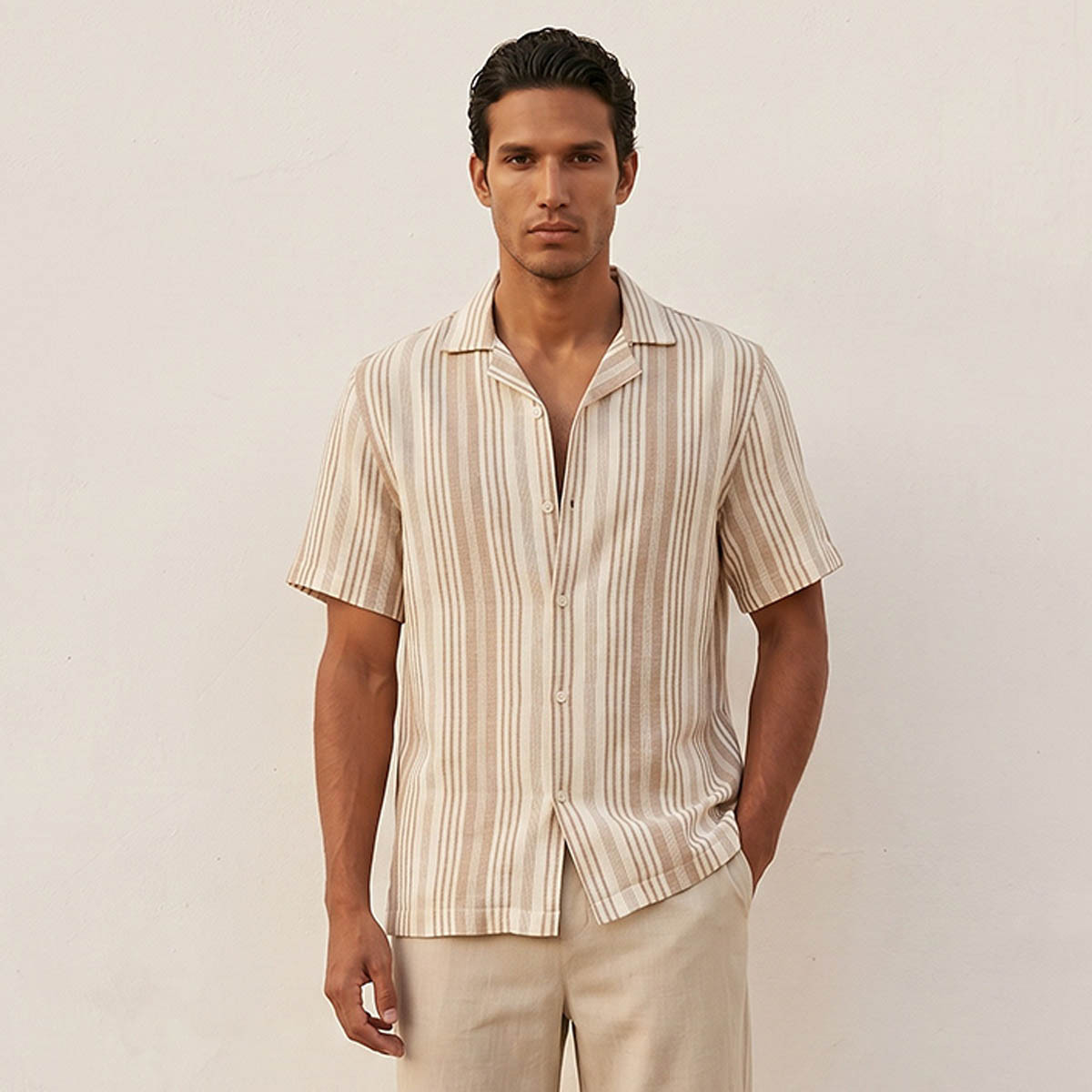 Splash Smart Regular Fit Camp Collar Striped Short Sleeves Shirt-men-clothing-shirts-image-1