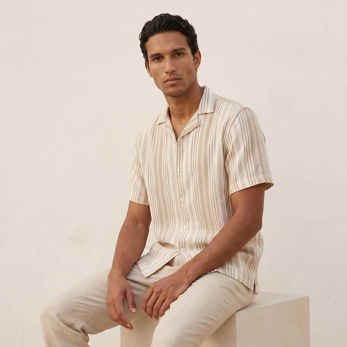 Splash Smart Regular Fit Camp Collar Striped Short Sleeves Shirt-men-clothing-shirts-image-5