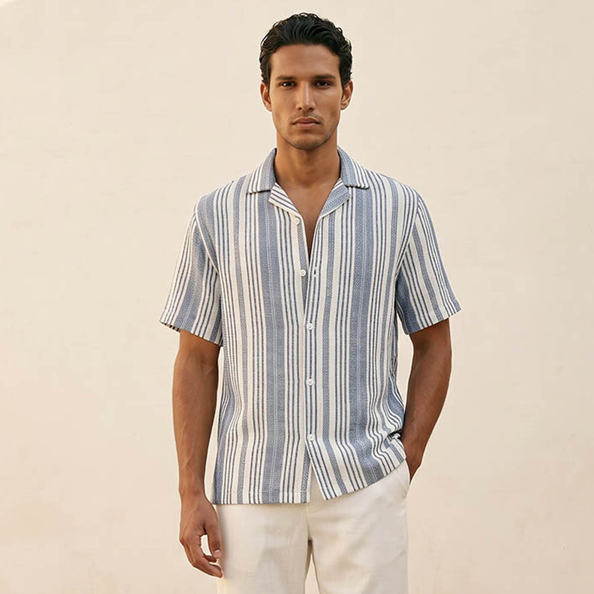 Splash Smart Regular Fit Camp Collar Striped Short Sleeves Shirt-men-clothing-shirts-image-1