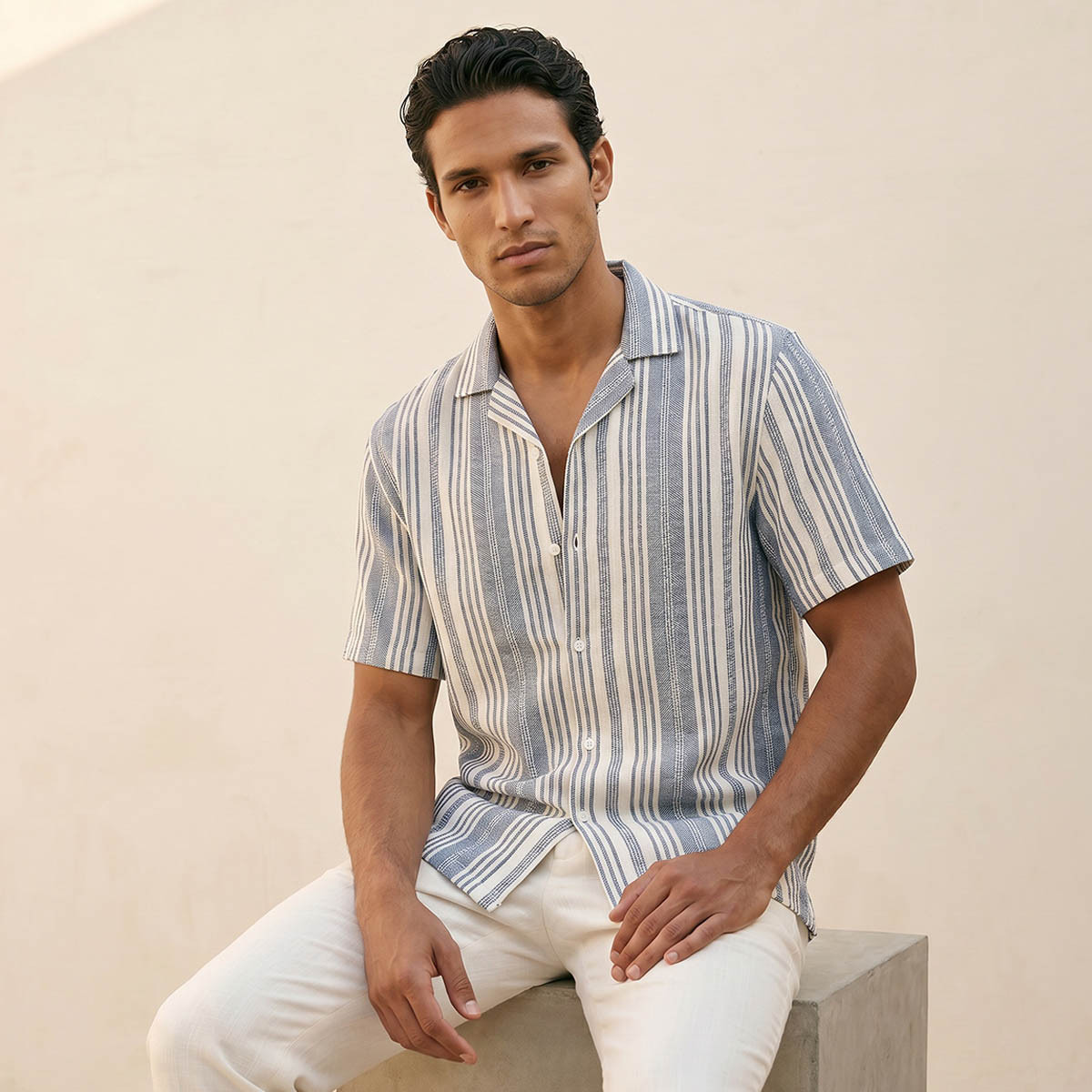 Splash Smart Regular Fit Camp Collar Striped Short Sleeves Shirt-men-clothing-shirts-image-5