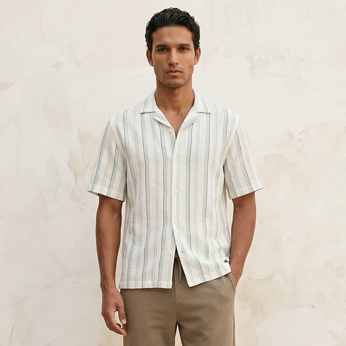 Splash Smart Regular Fit Camp Collar Striped Short Sleeves Shirt-men-clothing-shirts-image-1
