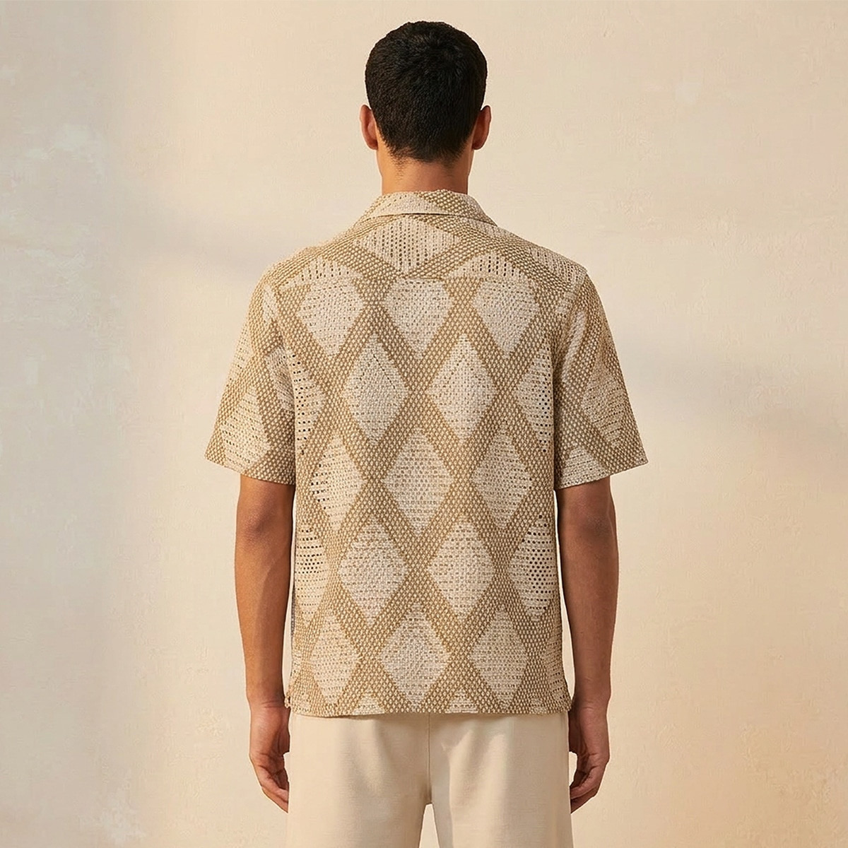 قميص بقصة عادية وياقة وملمس شبكي بارز وأكمام قصيرة من سبلاش آيكونيك-men-clothing-shirts-image-4