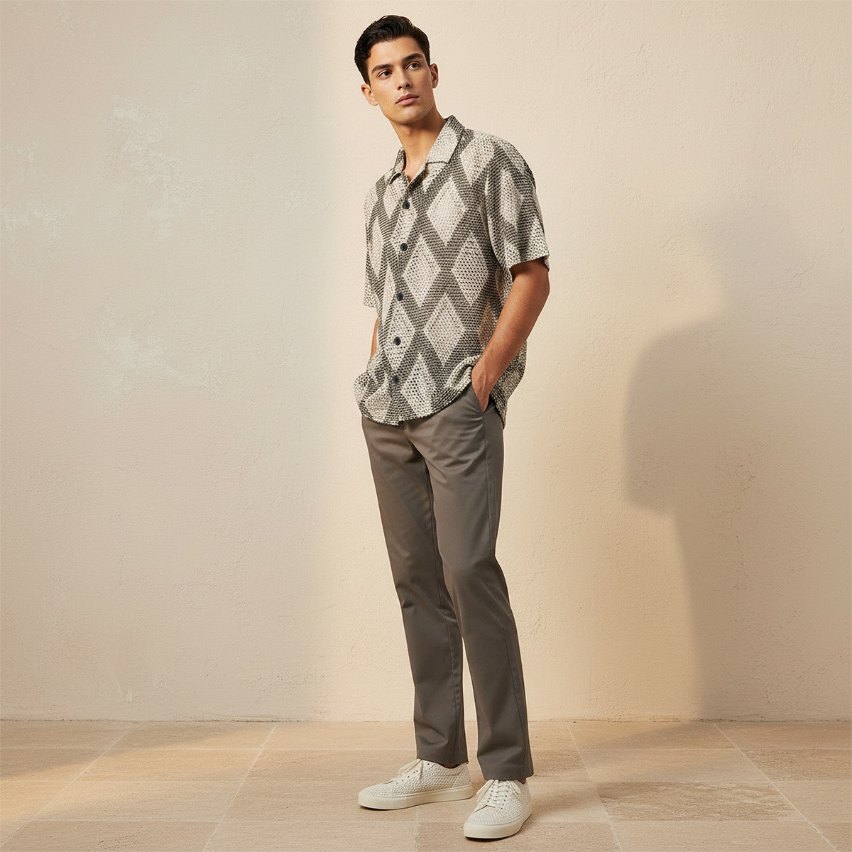 Splash Iconic Regular Fit Collared Mesh Textured Short Sleeves Shirt-men-clothing-shirts-image-3