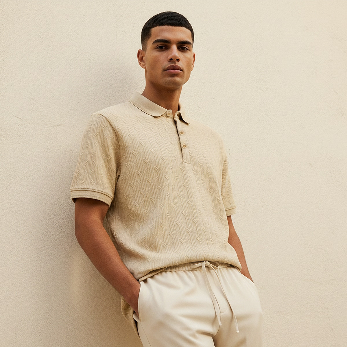 تيشيرت بولو بارز الملمس بأكمام قصيرة من آيكونيك-men-clothing-tshirtsandpolos-polos-image-1