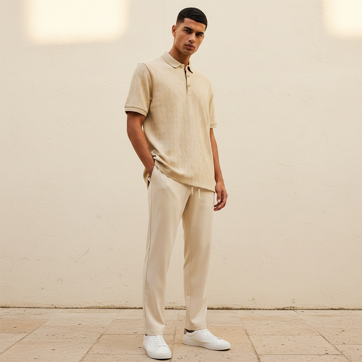 تيشيرت بولو بارز الملمس بأكمام قصيرة من آيكونيك-men-clothing-tshirtsandpolos-polos-image-3