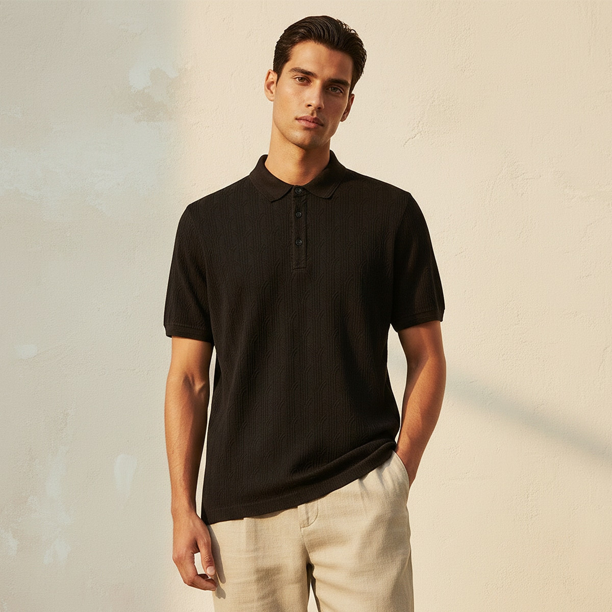 تيشيرت بولو بارز الملمس بأكمام قصيرة من آيكونيك-men-clothing-tshirtsandpolos-polos-image-1