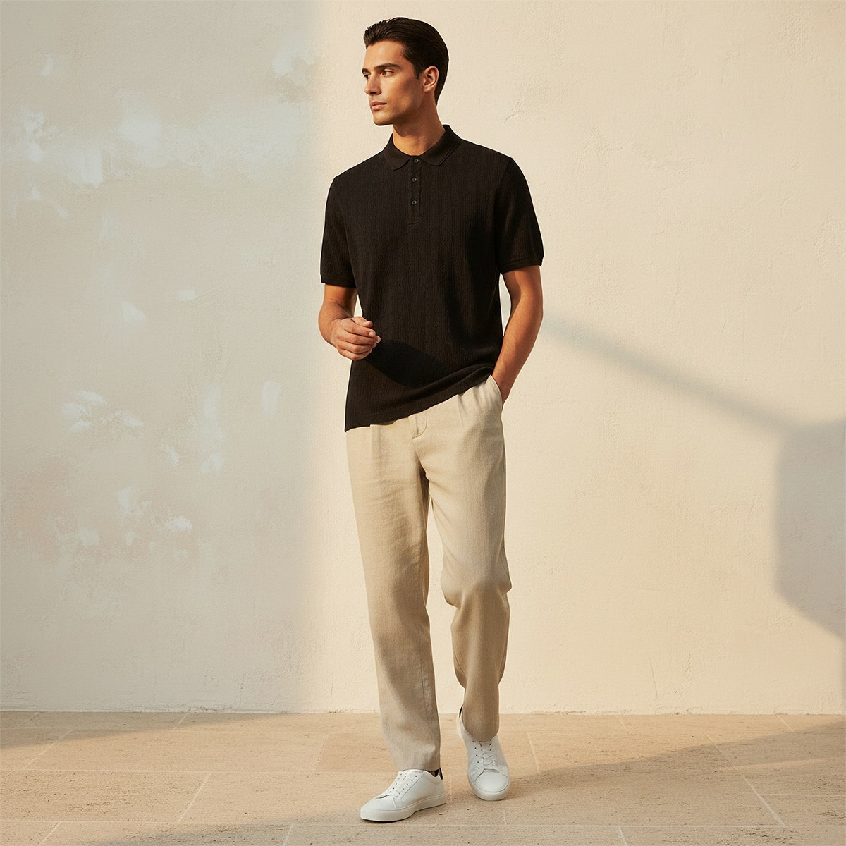 تيشيرت بولو بارز الملمس بأكمام قصيرة من آيكونيك-men-clothing-tshirtsandpolos-polos-image-3