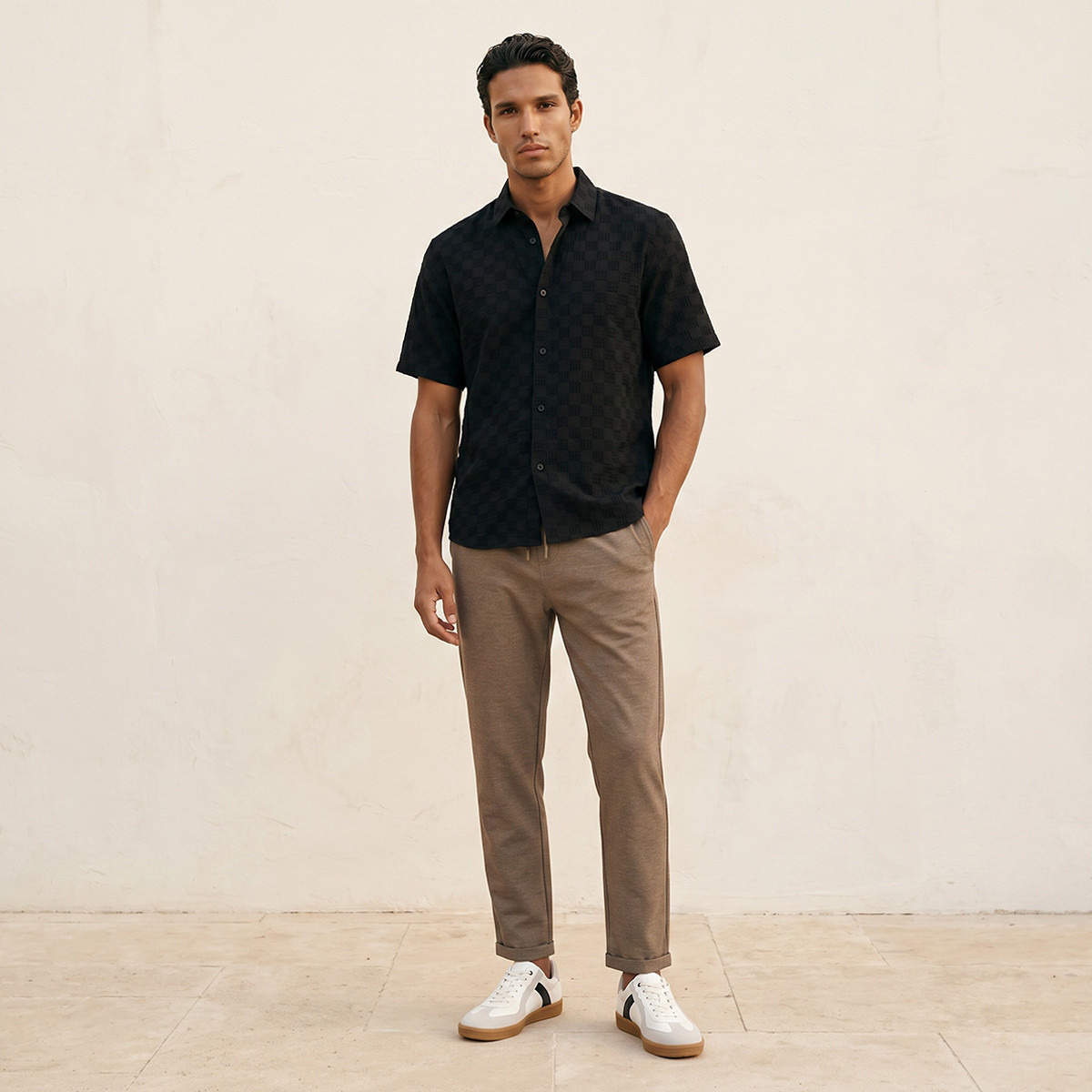 Splash Iconic Regular Fit Spread Collar Jacquard Short Sleeves Shirt-men-clothing-shirts-image-3
