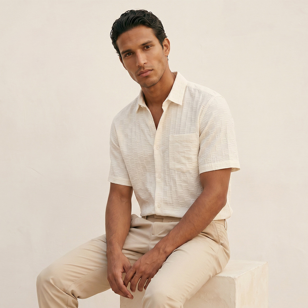 Splash Iconic Regular Fit Spread Collar Jacquard Short Sleeves Shirt-men-clothing-shirts-image-1