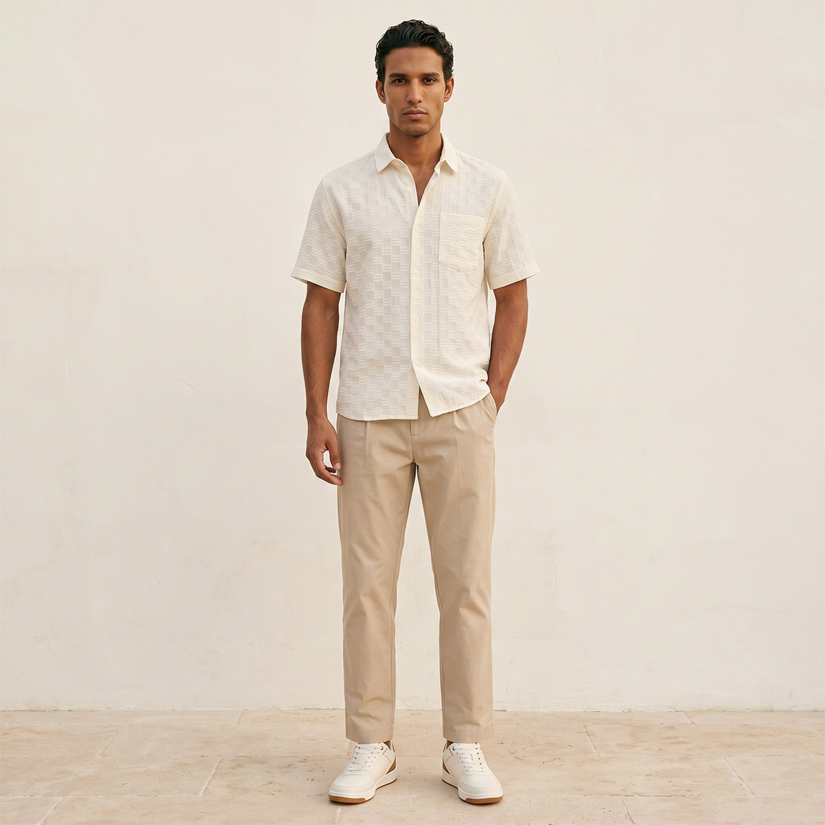 Splash Iconic Regular Fit Spread Collar Jacquard Short Sleeves Shirt-men-clothing-shirts-image-3