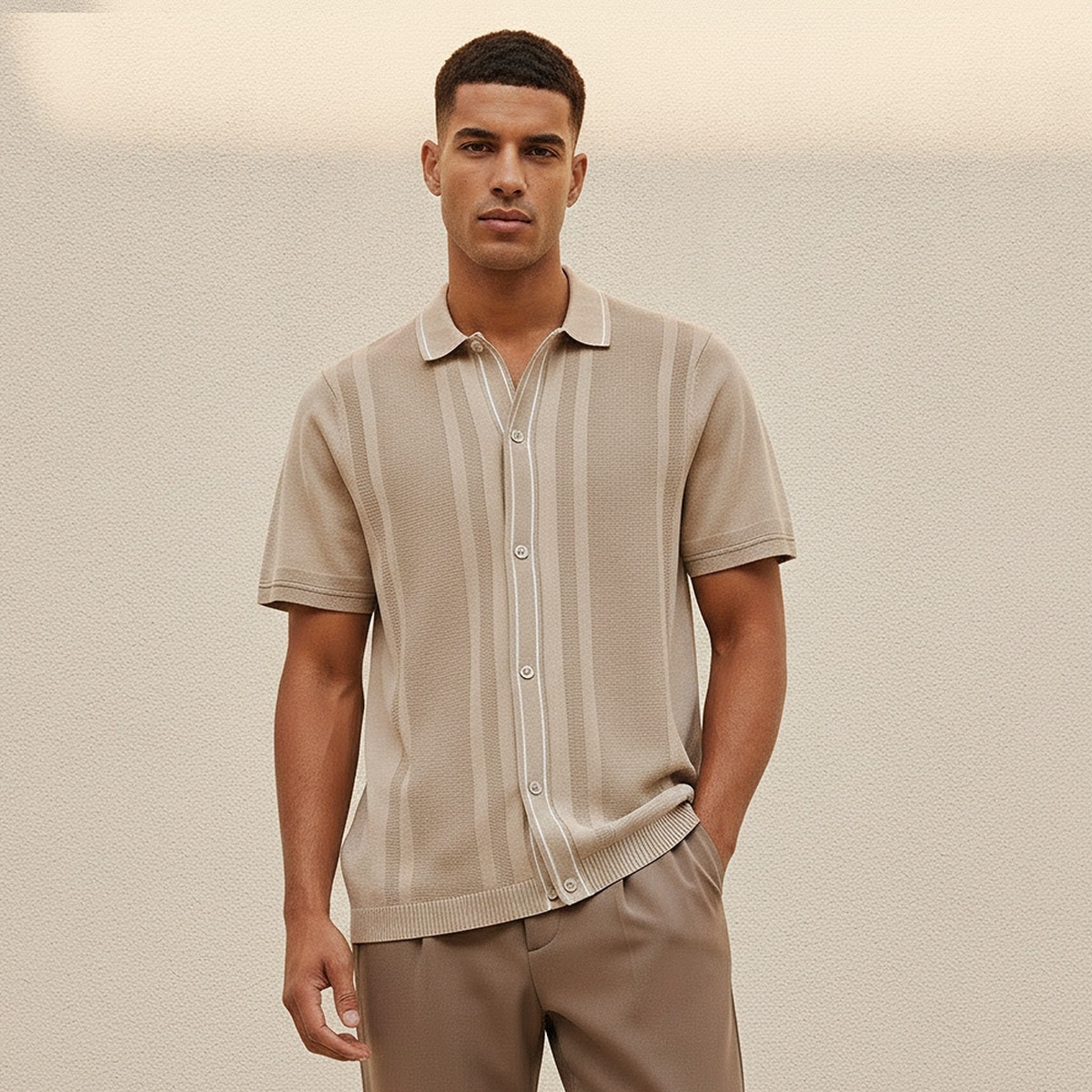 Iconic Regular Fit Collared Textured Short Sleeves Shirt-men-clothing-shirts-image-1
