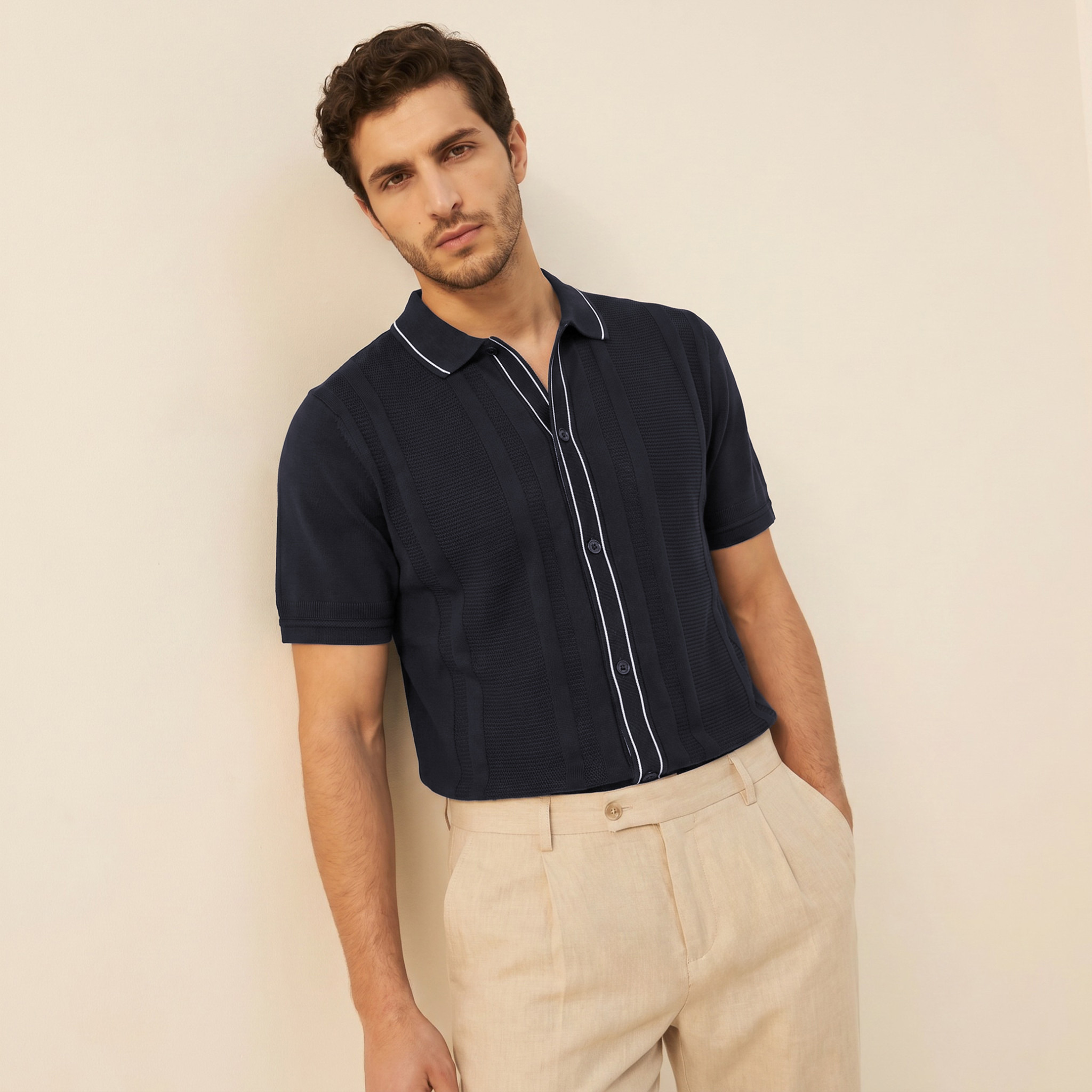 Iconic Regular Fit Collared Textured Short Sleeves Shirt-men-clothing-shirts-image-1