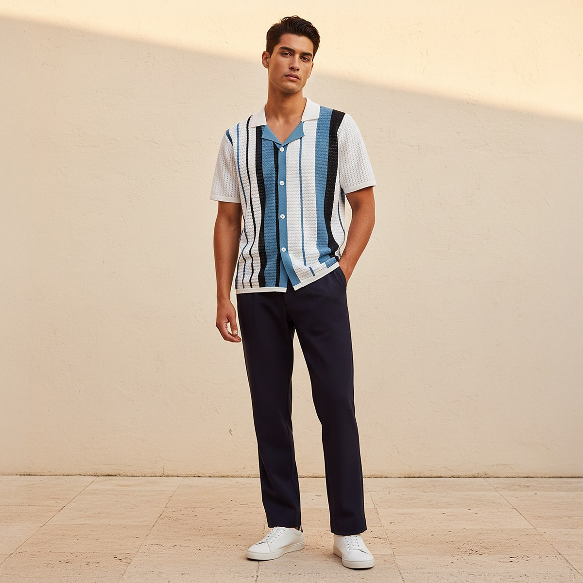 Splash Iconic Camp Collar Striped Short Sleeves Shirt-men-clothing-shirts-image-3