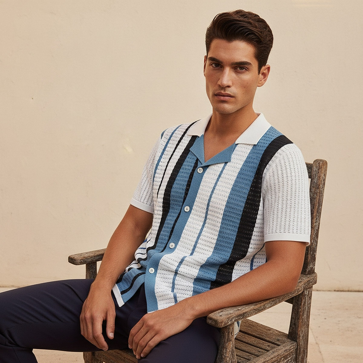 Splash Iconic Camp Collar Striped Short Sleeves Shirt-men-clothing-shirts-image-5