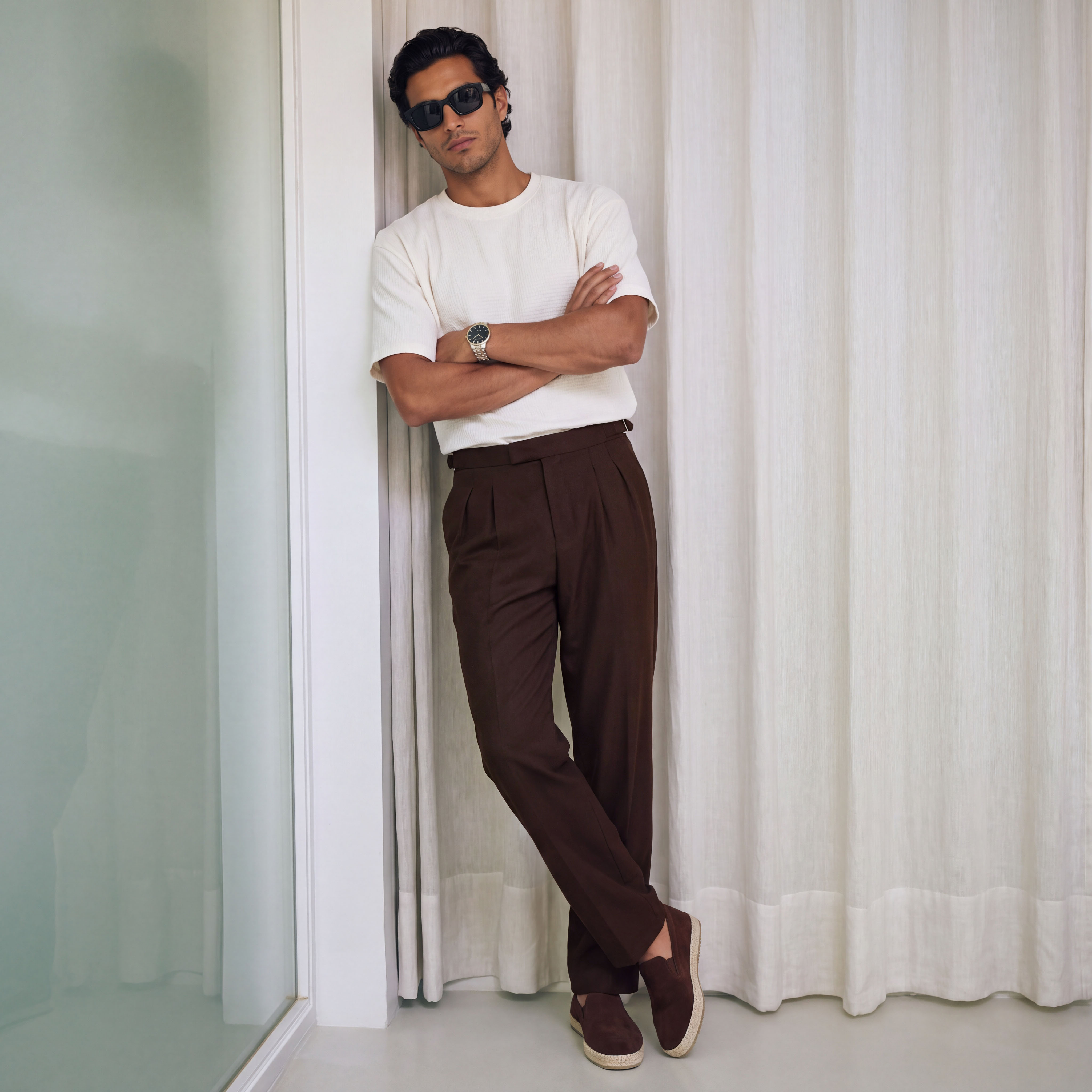 Splash Iconic Relaxed Fit Pleated Trousers-men-clothing-bottoms-trousersandchinos-trousers-image-1