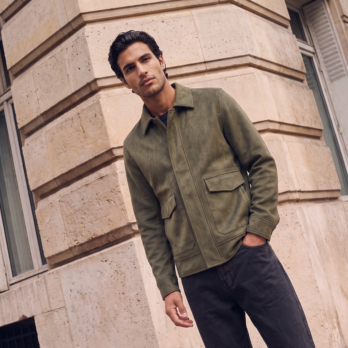 Splash Iconic Suede Utility Jacket with Pocket-men-clothing-jacketsandblazers-jackets-image-1