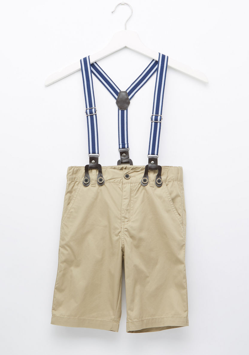 Bossini Pocket Detail Shorts with Suspenders and Button Closure-Shorts-image-0