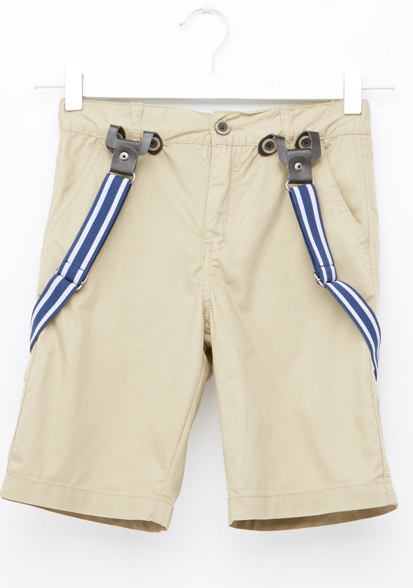 Bossini Pocket Detail Shorts with Suspenders and Button Closure-Shorts-image-4