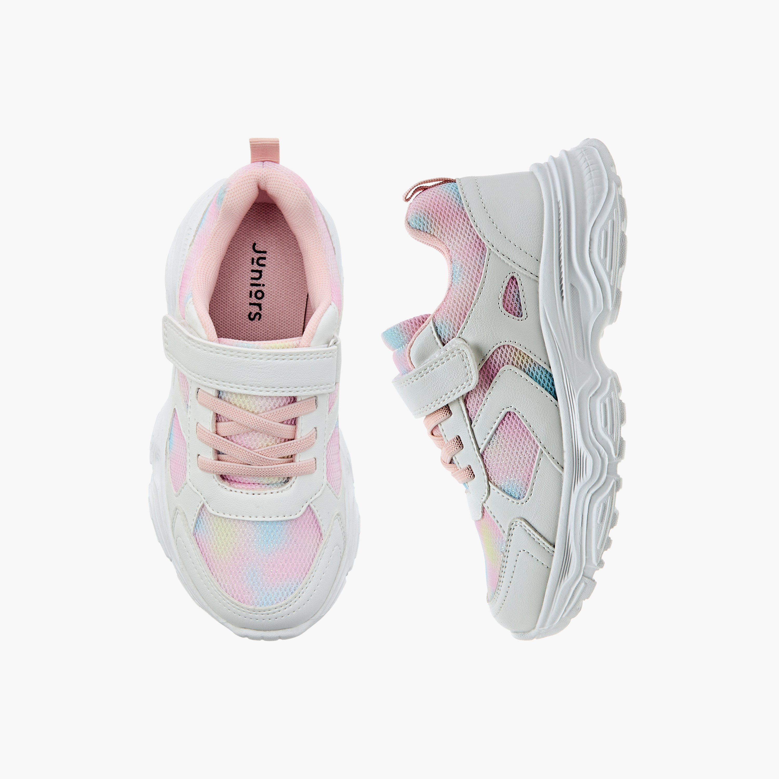 Juniors Panelled Sneakers with Hook and Loop Closure-girls-shoes-sneakers-image-1