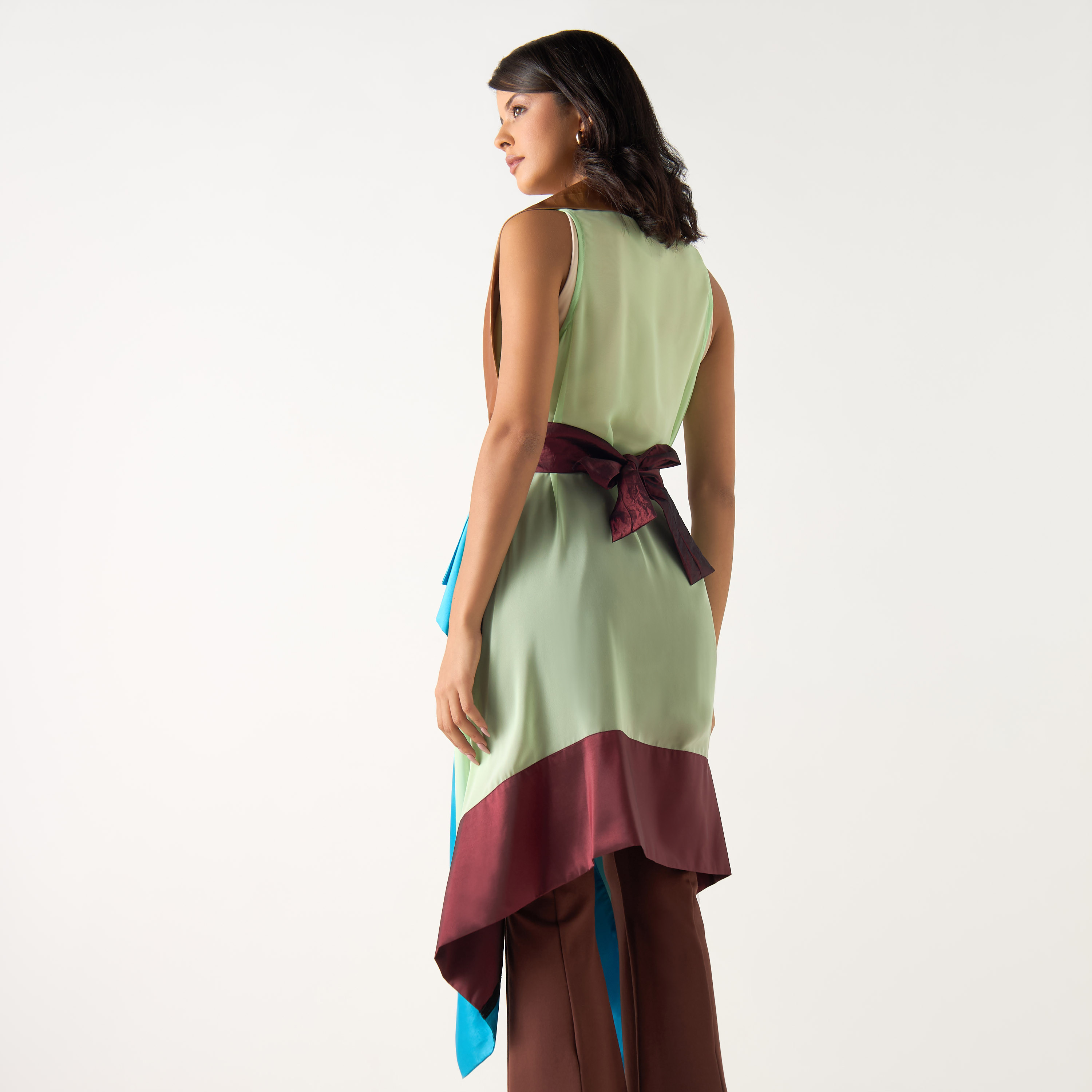 Golden Apple Colourblock Sleeveless Shrug with Belt and Asymmetric Hem-women-clothing-shirtsandblouses-blouses-image-3