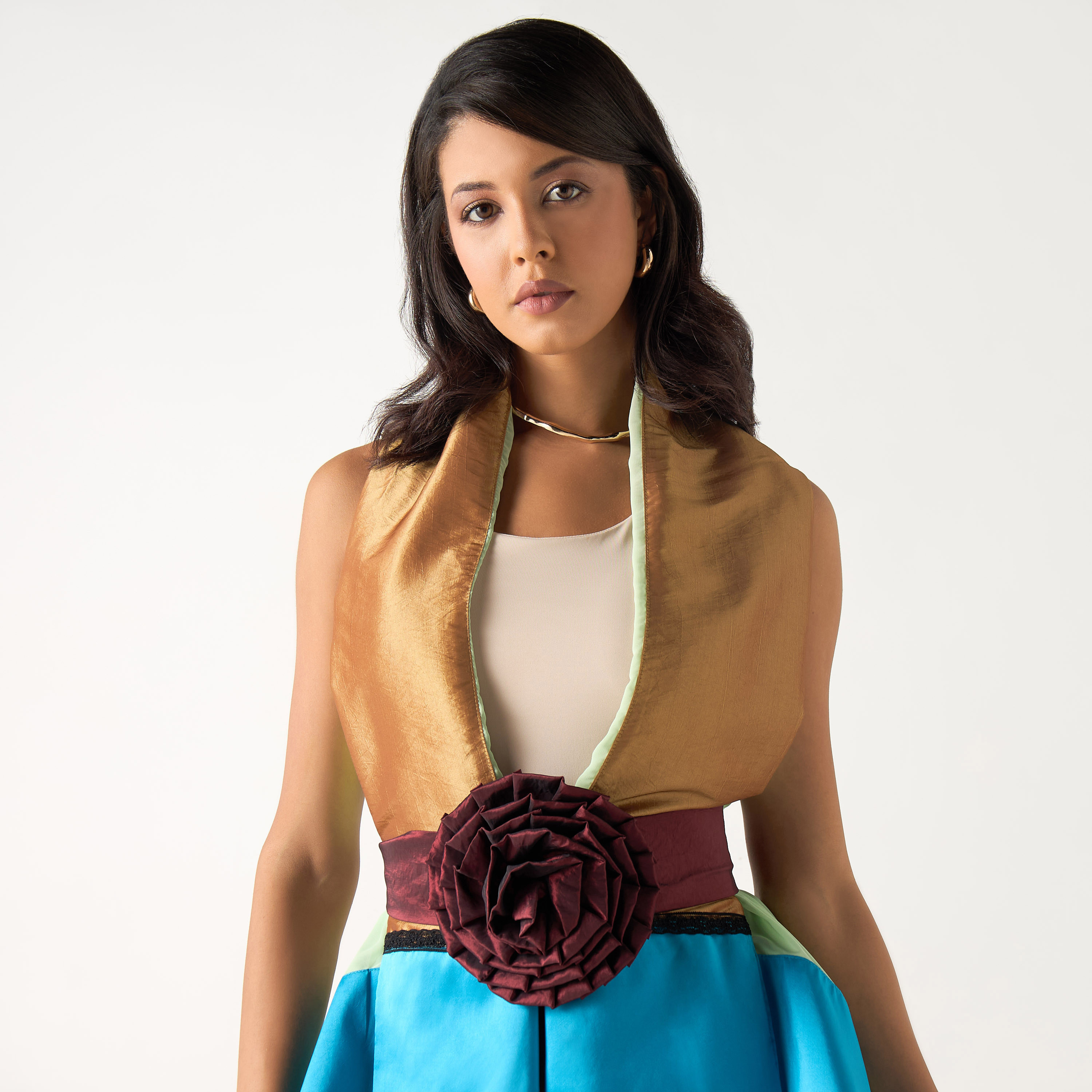 Golden Apple Colourblock Sleeveless Shrug with Belt and Asymmetric Hem-women-clothing-shirtsandblouses-blouses-image-4