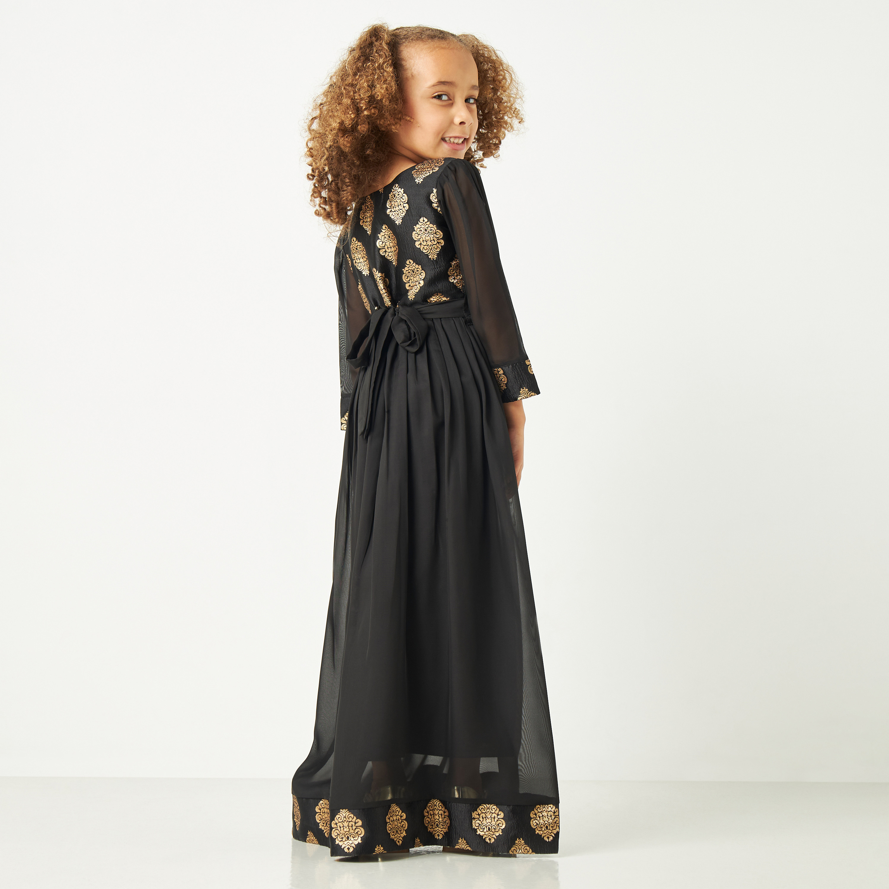 Little Golden Apple Embellished Maxi Dress with Long Sleeves-girls-clothing-dressesandjumpsuits-image-3