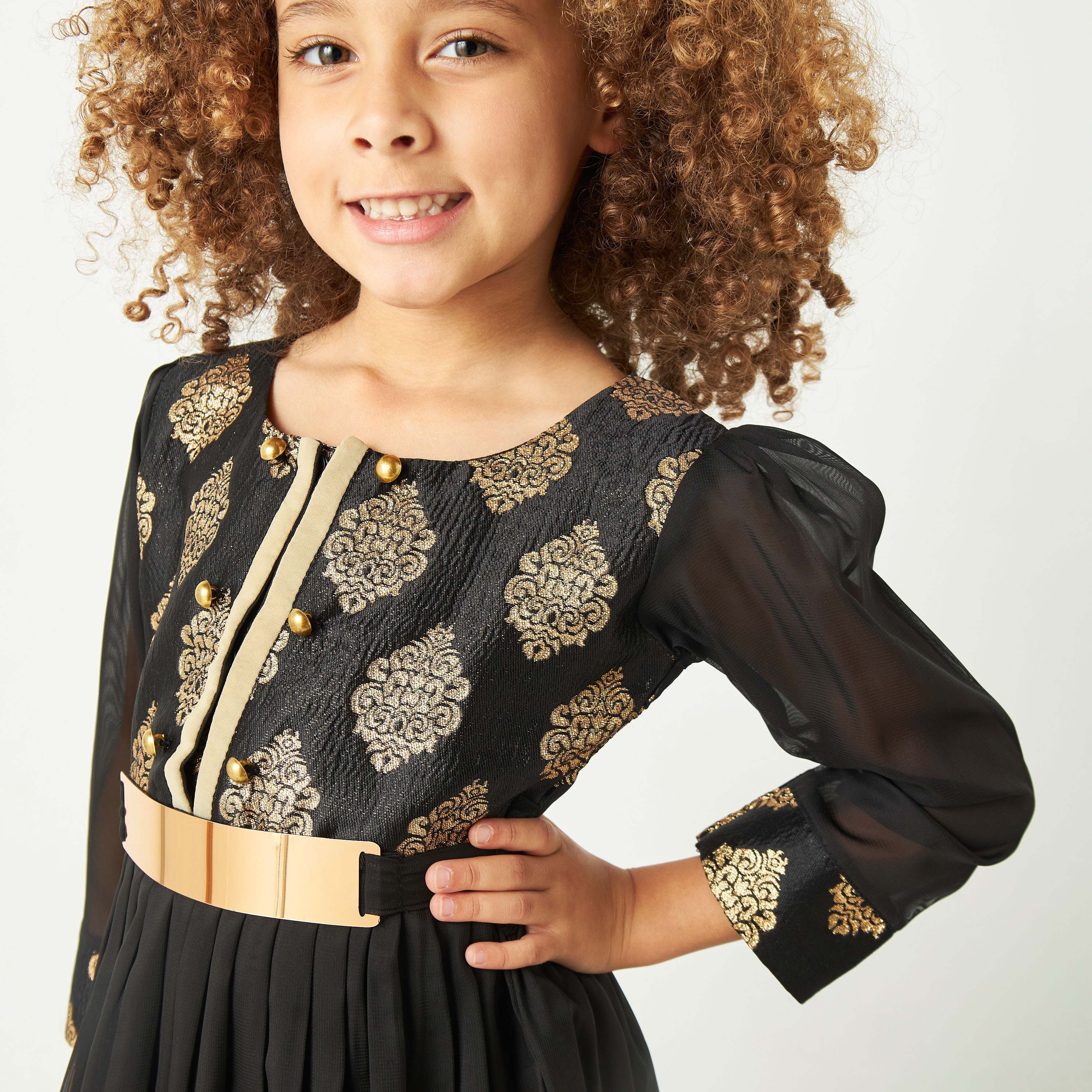 فستان ماكسي مزين بأكمام طويلة من ليتل جولدن أبل-girls-clothing-dressesandjumpsuits-image-4
