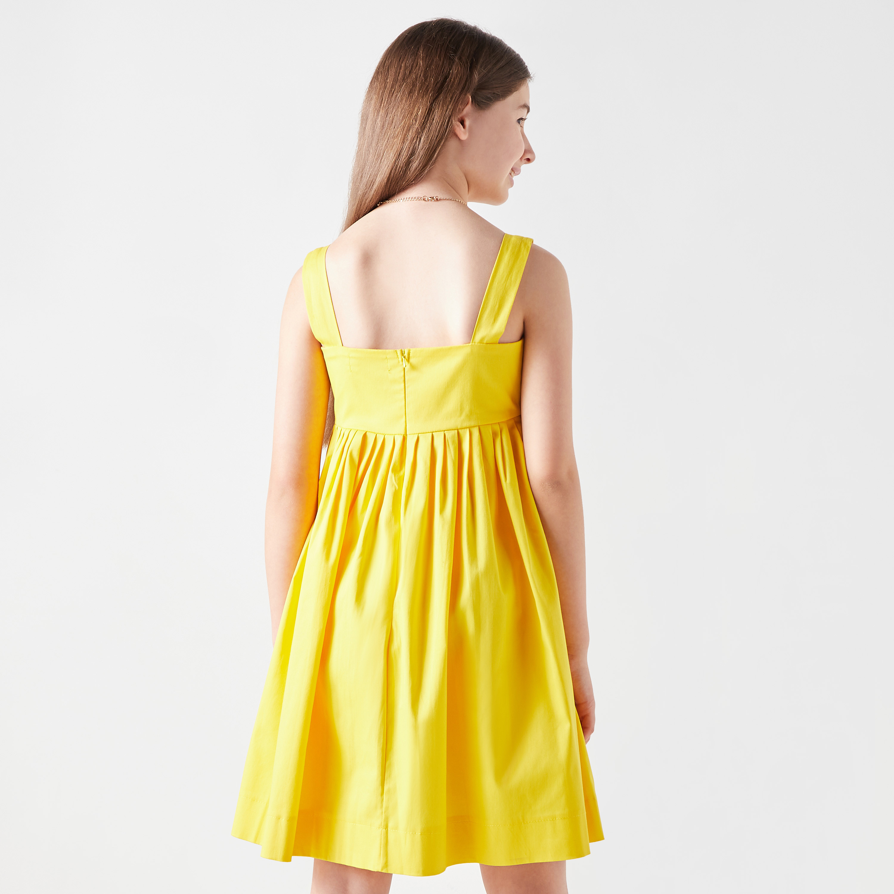 Little Golden Apple Solid Sleeveless Dress with Square Neck and Bow Accent-girls-clothing-dressesandjumpsuits-image-3