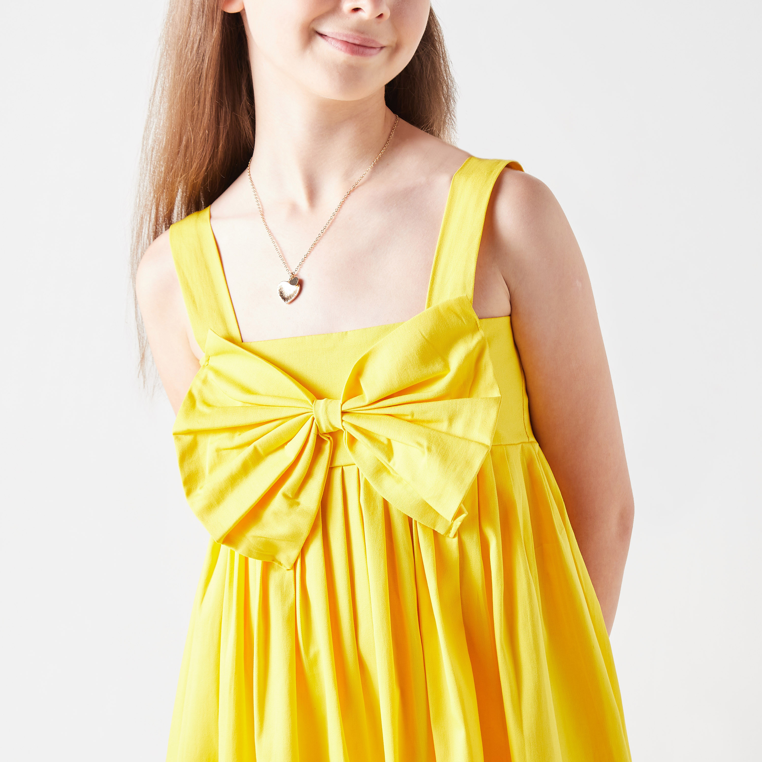 Little Golden Apple Solid Sleeveless Dress with Square Neck and Bow Accent-girls-clothing-dressesandjumpsuits-image-4