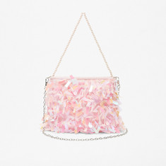 Embellished Crossbody Bag with Detachable Chain Strap and Zip Closure