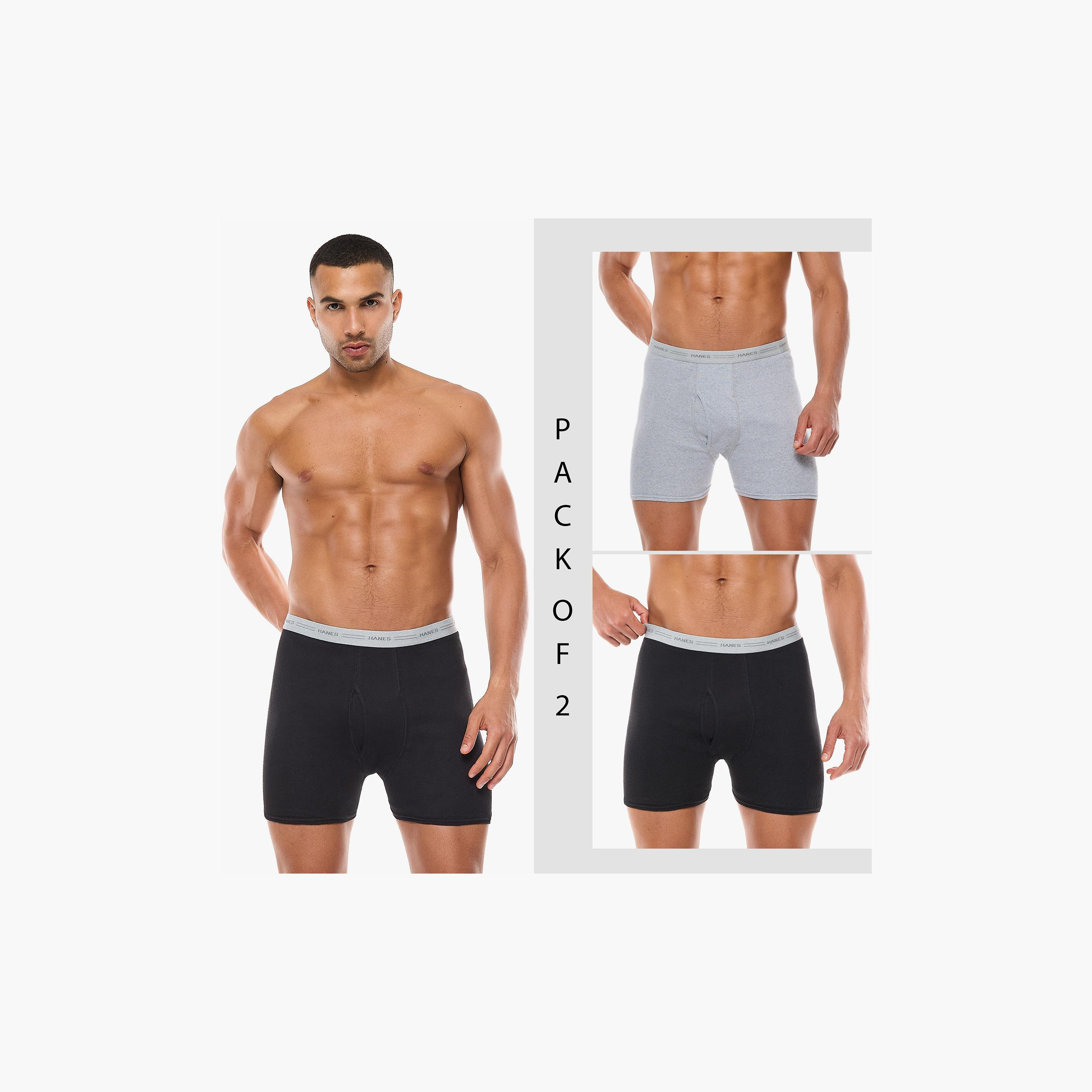 Hanes Assorted Pack of 2 Brand Print Waistband Men's Boxer Briefs-men-clothing-innerwear-underwear-image-2