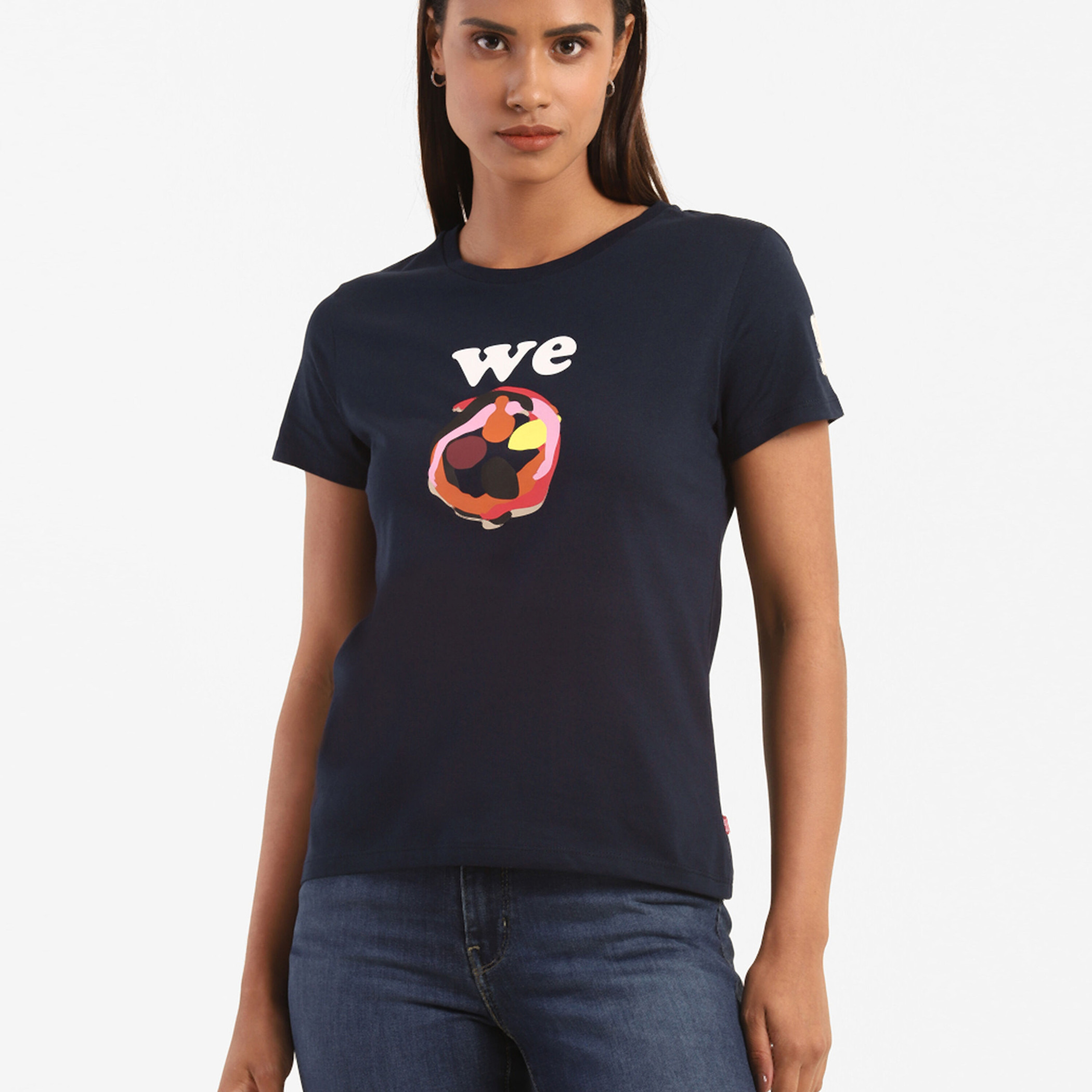 Levi's Women Navy Blue Printed Crew Neck T-Shirt-women-clothing-tshirts-image-1