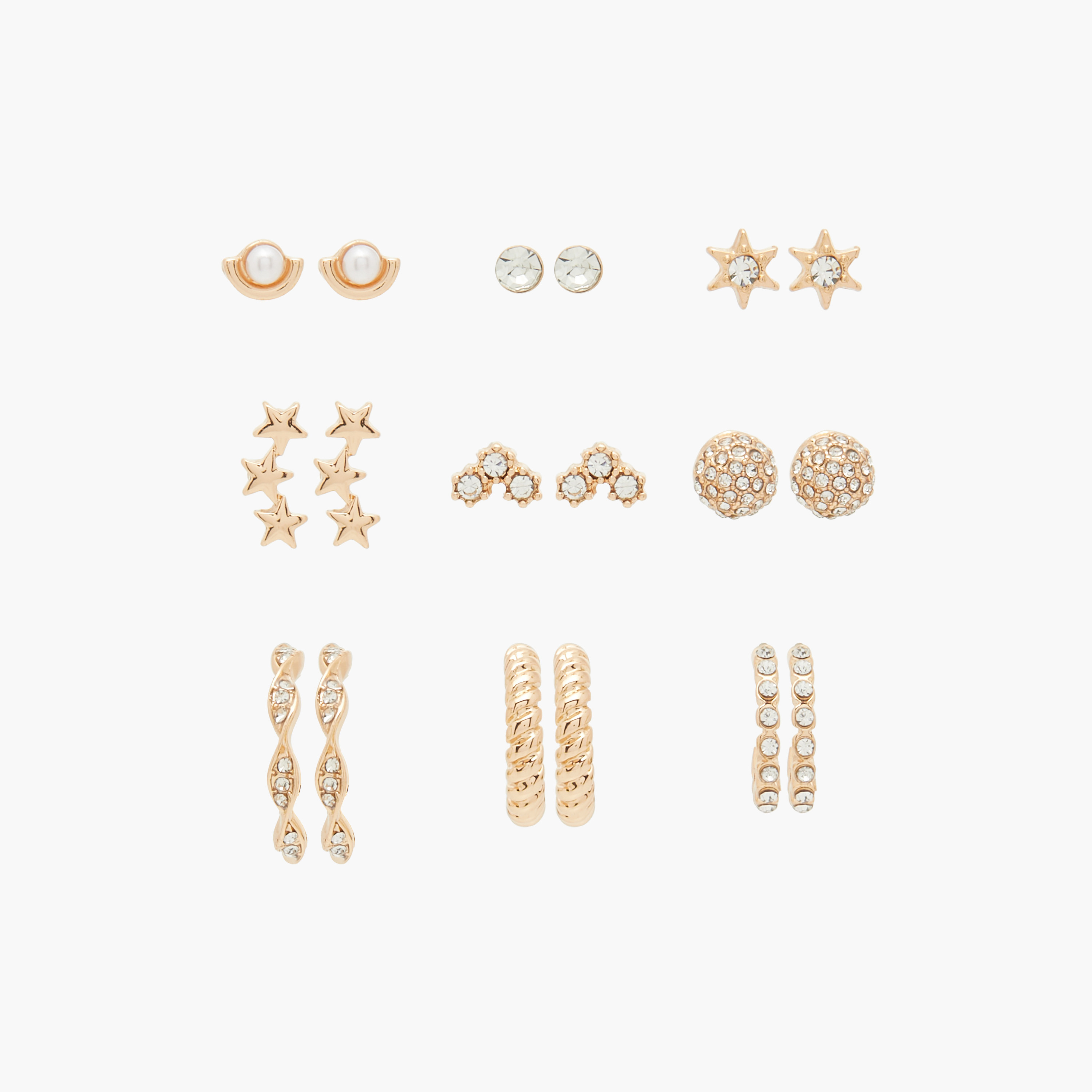 Flora Bella Stone Embellished Earrings with Pushback Closure - Set of 9-women-watchesandjewellery-jewellery-earrings-image-1