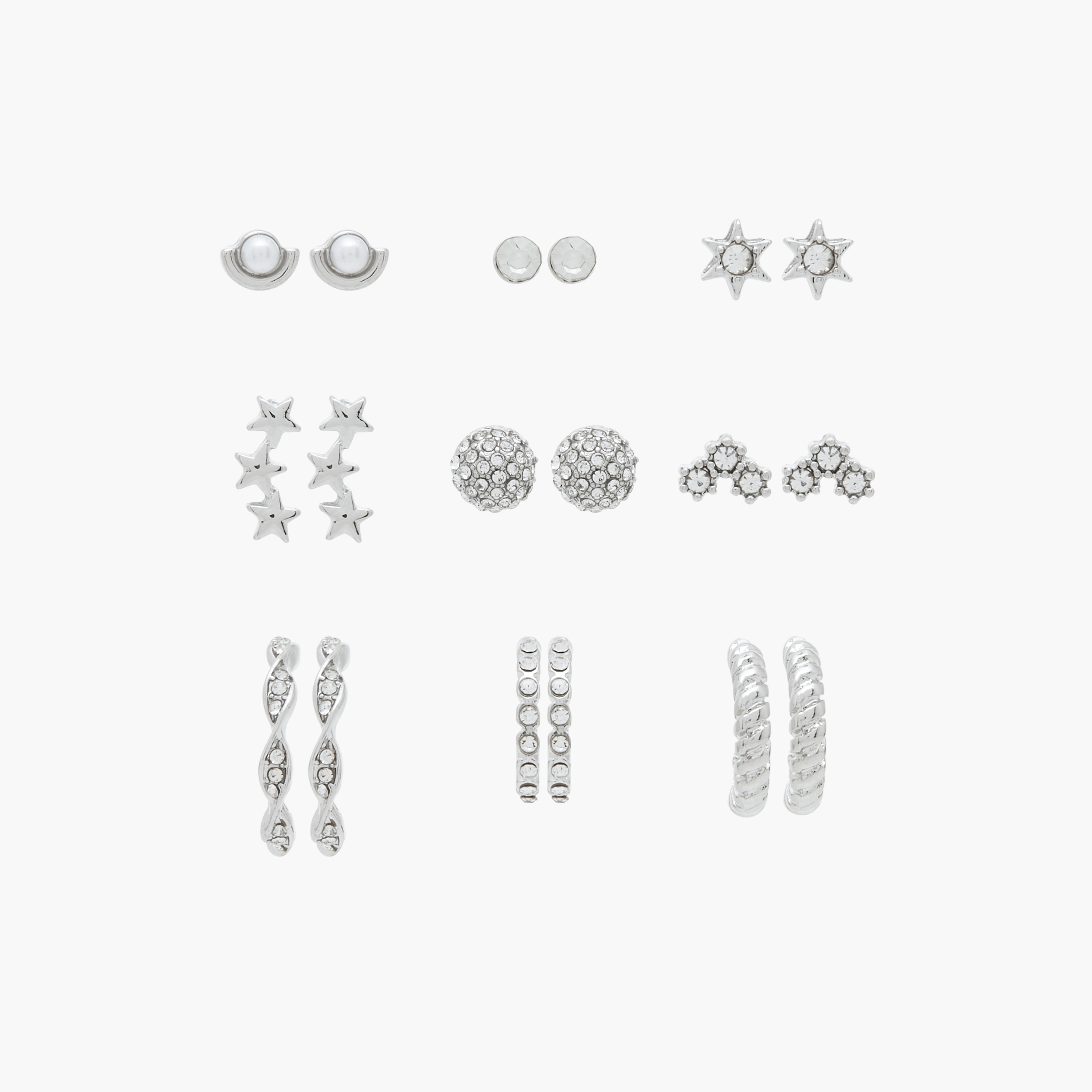 طقم أقراط بمكبس إغلاق خلفي 9 أزواج مزيّنة بالأحجار من فلورا بيلا-women-watchesandjewellery-jewellery-earrings-image-1